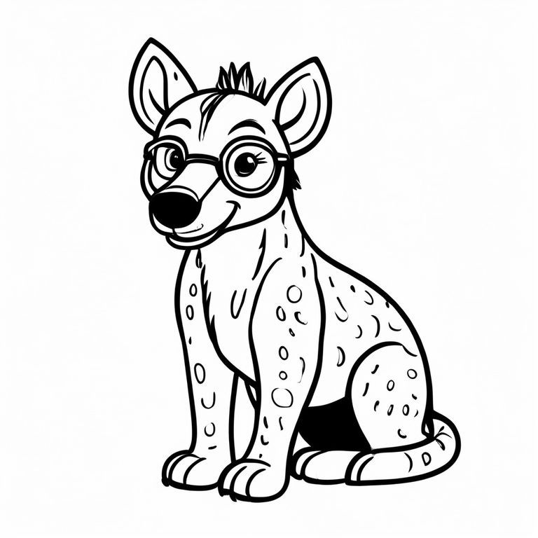 Hyena With Glasses Coloring Page